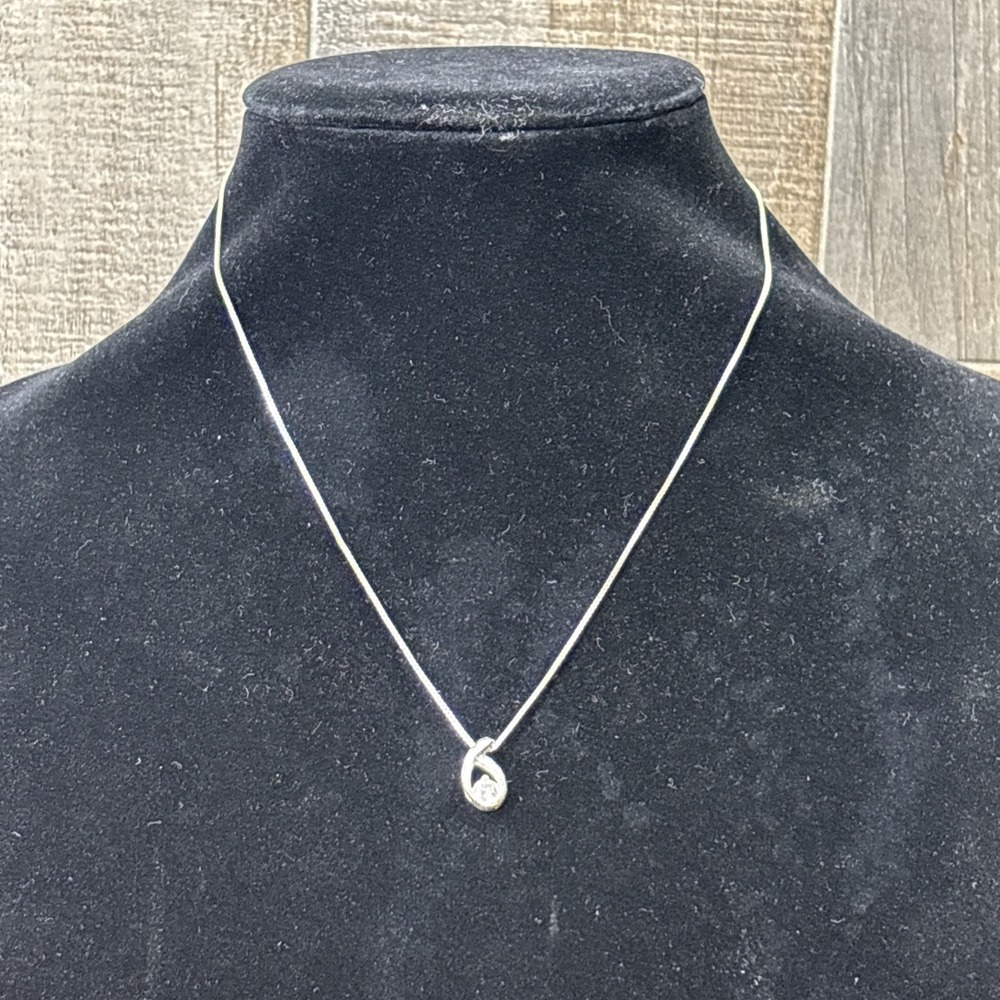 Vintage Italy Silver Tone Translucent Stone Drop Pendant Necklace
